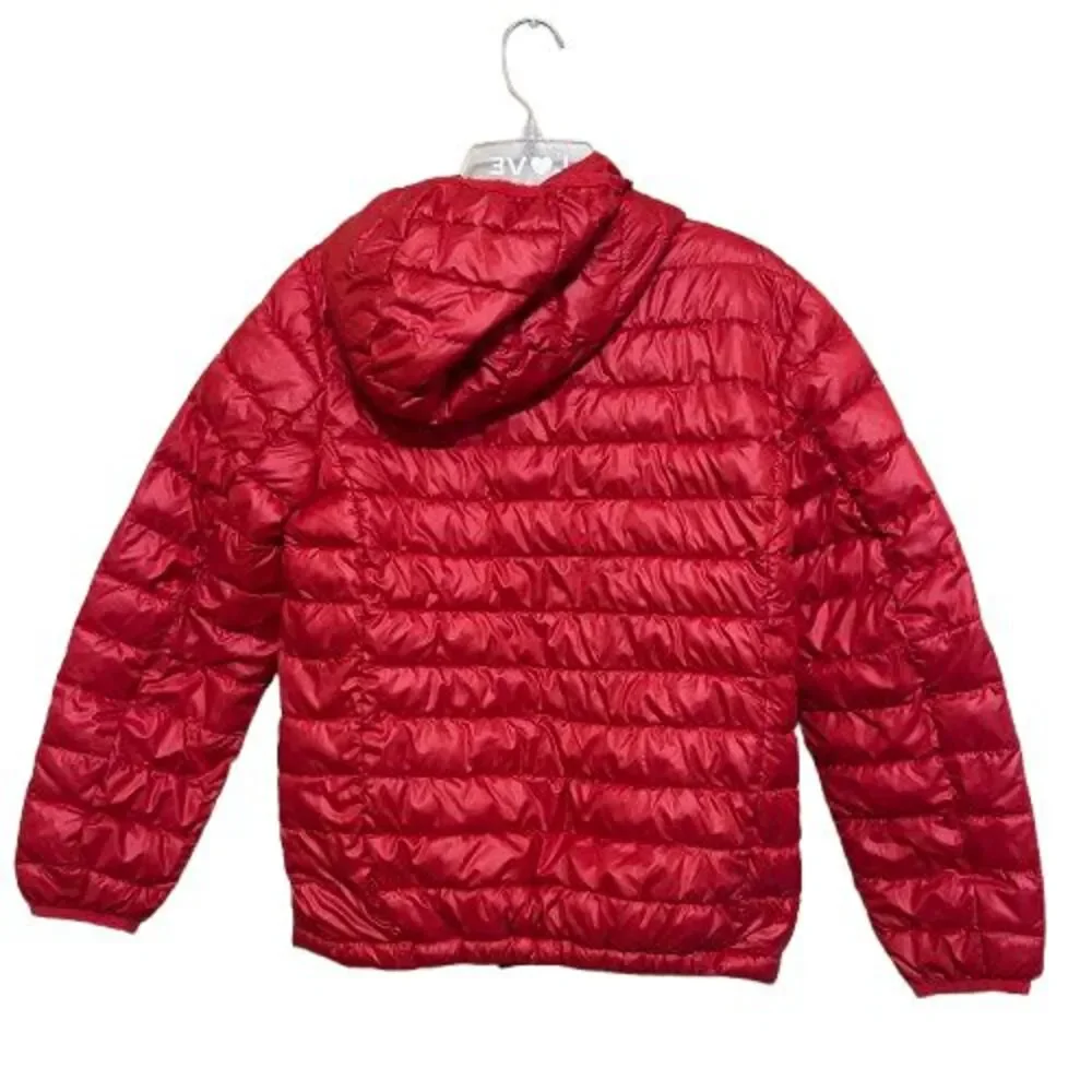 Primary Kids Puffer Jacket Youth Size 12 Red Hooded Light Weight Quilted Puffer
